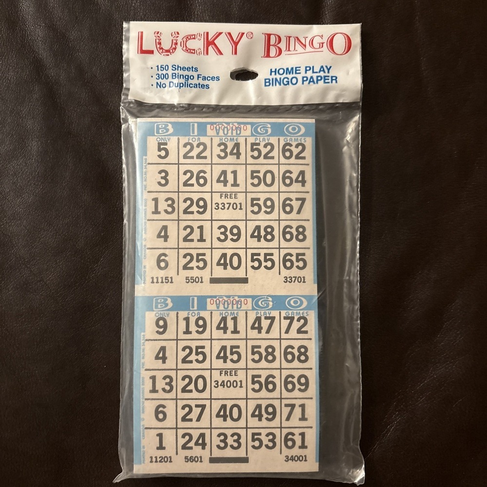 Vintage Luck Brand Bingo Card Sheets Pad, 150 sheets New‎ in Pkg. Newsprint